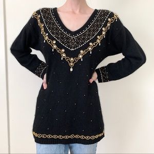 Vintage 80s 90s Le Chois Silk Angora Embellished Sweater